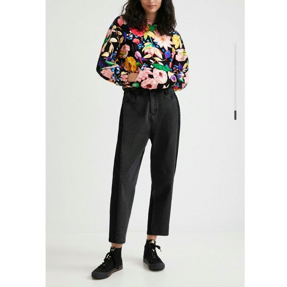 Desigual Floral Tropical Sweatshirt Hooded Kangaroo Front Pocket Lightweight S - Picture 14 of 15